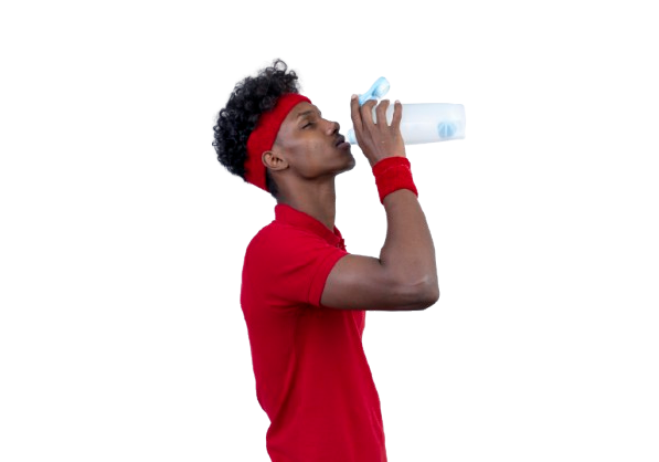 standing profile view young afro american sporty man wearing headband wristband drinking water from bottle isolated white removebg preview
